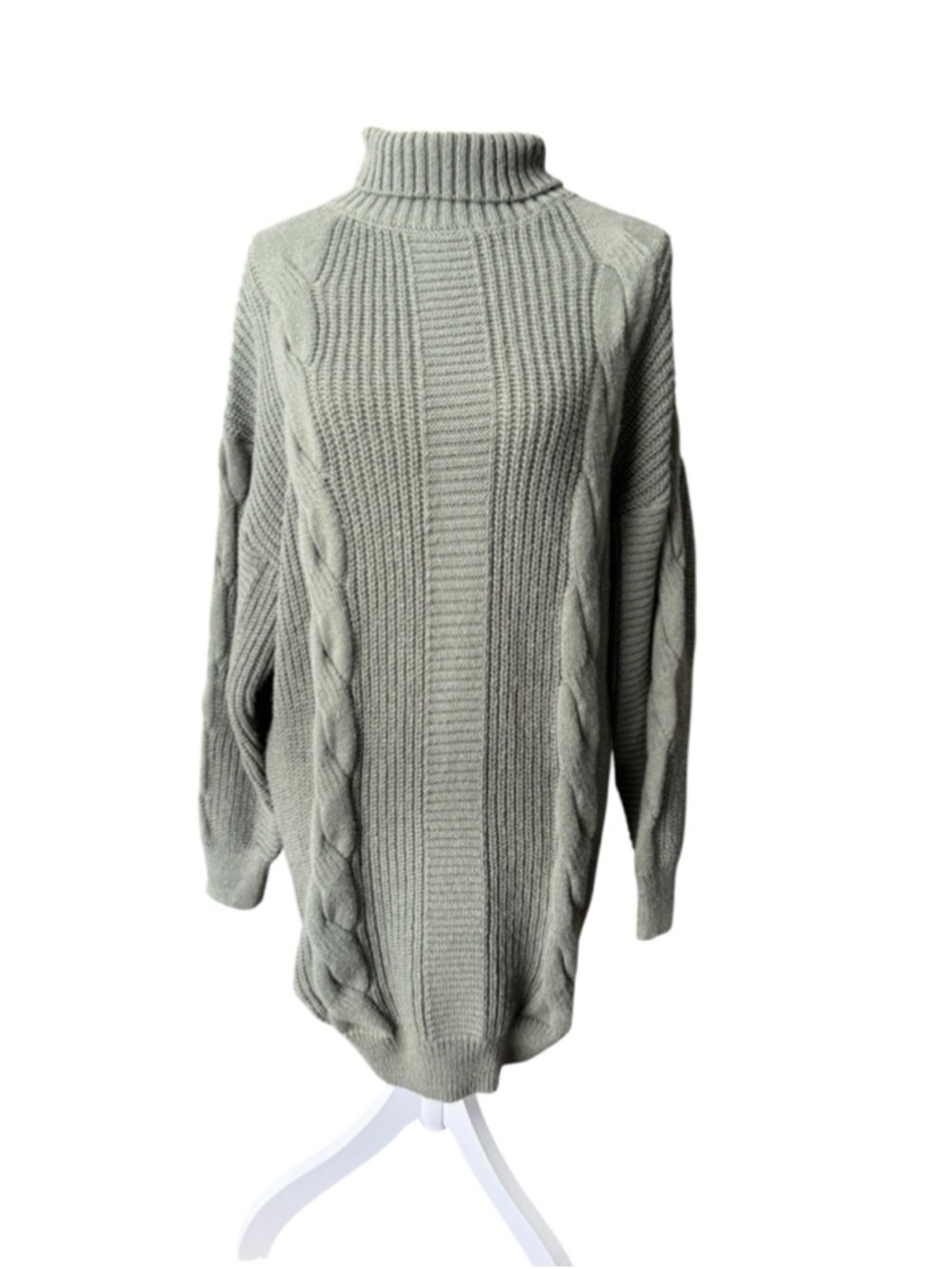 Women's SHEIN Green Cable Knit Turtleneck Sweater Dress M
